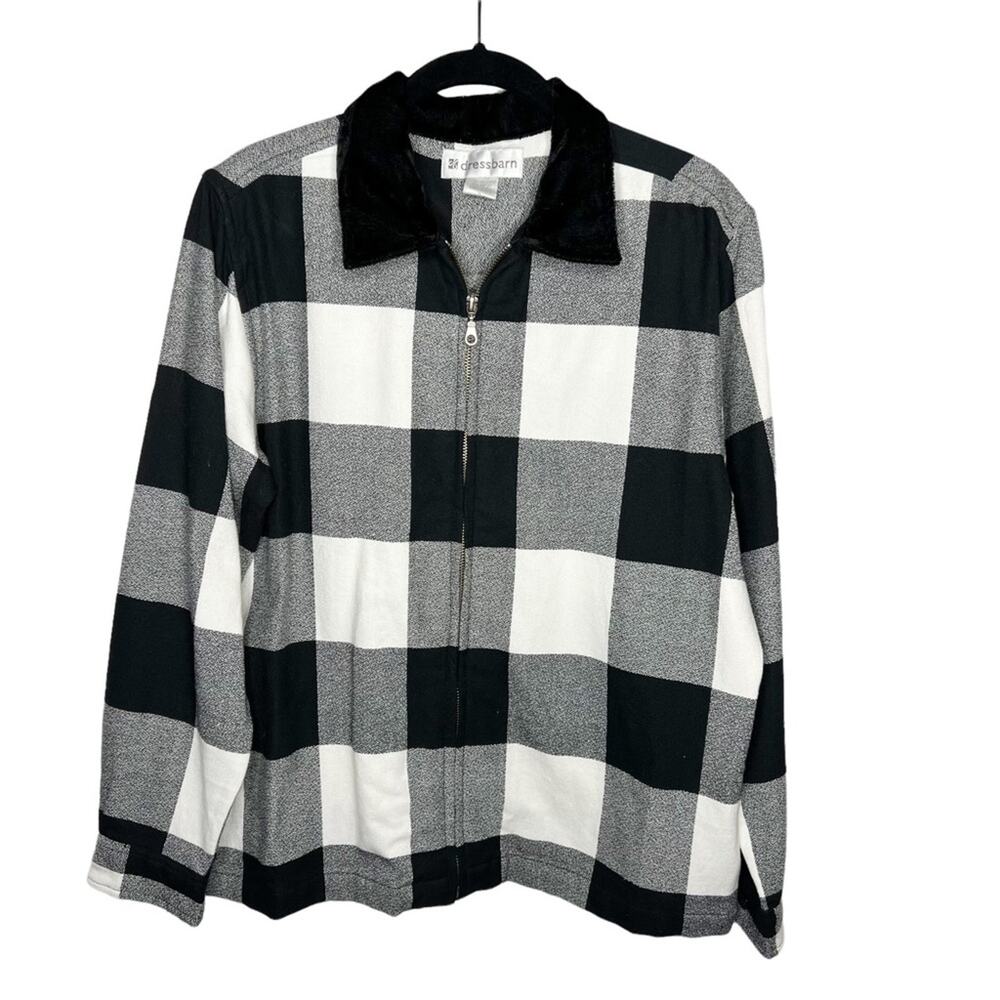 DRESSBARN / vintage black white buffalo plaid full zip jacket / S